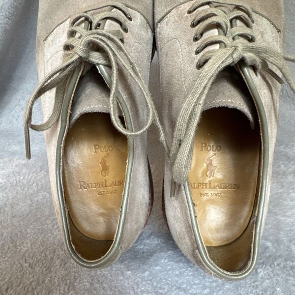Polo Ralph Lauren Camel Suede Derby Oxford Lace Up Shoe 8D Wide Preppy Grandpa - Picture 5 of 16